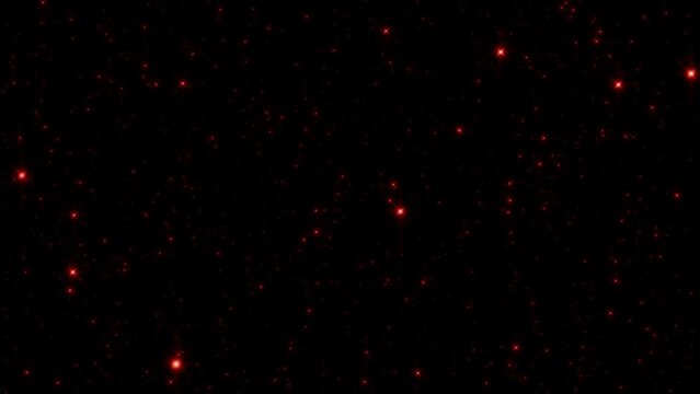 Loop glow orange red star particles fire falling down on black background for project screen overlay. 4K 3D animation of fiery red orange glowing flying ember burning ash particles.