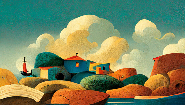 Storybook Illustration Popeye Village, Malta