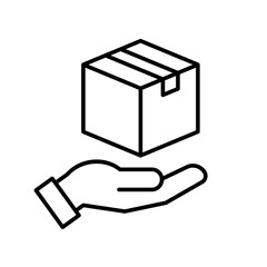 Hand delivery box, Shipping icon sign, Parcels tracking symbol, Outline design for apps and websites, Isolated on white background, Vector illustration
