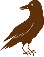 Halloween crow, black raven bird isolated on white. Hand drawn silhouette of black crow. PNG bird. Dark raven shape graphic element.