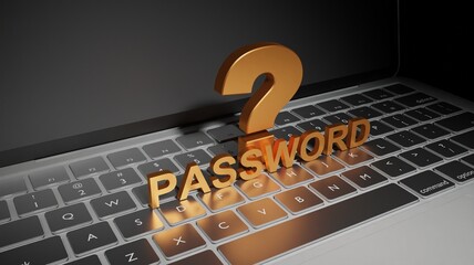 Gold question with password on keyboard business concept 3D rendering wallpaper backgrounds