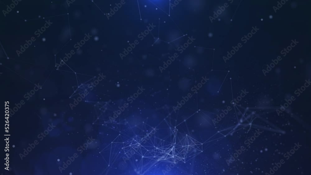Leinwandbilder Abstract digital low poly connection dynamic flowing. Dots and lines data network connection structure. Mesh object 4K loop motion background.