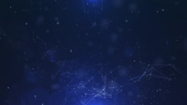 Abstract digital low poly connection dynamic flowing. Dots and lines data network connection structure. Mesh object 4K loop motion background.