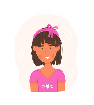 Little Girl Avatar In Flat Style In Pink T Shirt