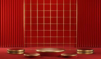 3D rendering of blank product background for cream cosmetics Modern red podium background