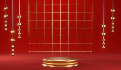 3D rendering of blank product background for cream cosmetics Modern red podium background