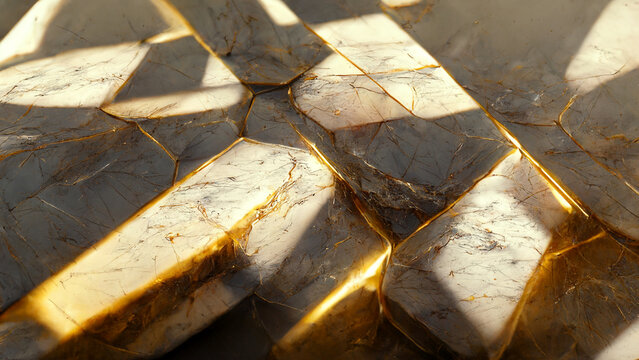 Background of cracked marble with shining golden mineral in it