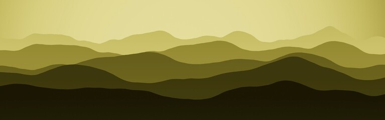 design yellow wide angle of hills peaks in the clouds digital art background illustration