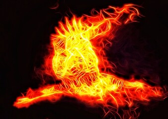 Obraz na płótnie Canvas 夜空に羽ばたく火の鳥のシルエットイラスト