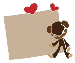 Teddy bear with plain paper vector. Gothic art style. Cute drawing cartoon.