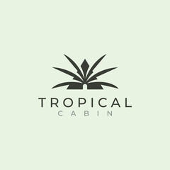 vector of tropical palm cabin logo design minimalist icon old