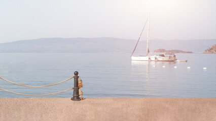 Fototapeta na wymiar Luxury yachts in Aspat Bay, front view