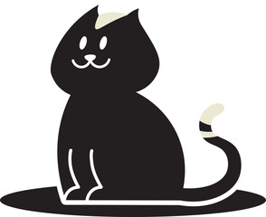 Cute Black And White Cat Sitting - Vector Illustration