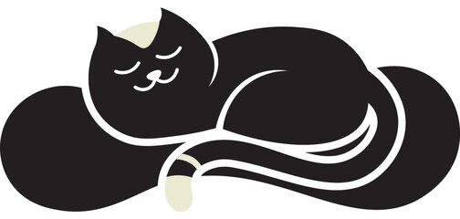 Cute Black And White Cat Sleeping - Vector Illustration