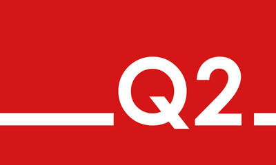 Q2 on red background, second quarter cover or poster