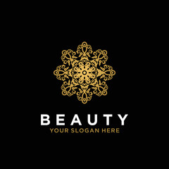 Luxury mandala line design art beauty gold flower abstract vector logo