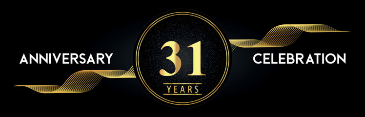 31 Years Anniversary Celebration with Golden Waves and Circle Frames on Luxury Background. Premium Design for banner, poster, graduation, weddings, happy birthday, greetings card and, jubilee.