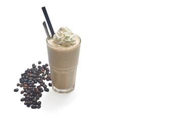 Tiramisu frappe with coffee beans  isolated on white background