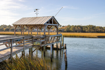 Private fishing dock on river