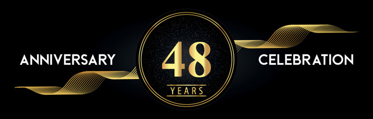 48 Years Anniversary Celebration with Golden Waves and Circle Frames on Luxury Background. Premium Design for banner, poster, graduation, weddings, happy birthday, greetings card and, jubilee.