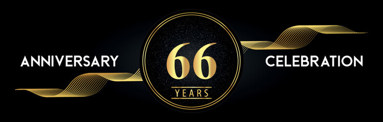 66 Years Anniversary Celebration with Golden Waves and Circle Frames on Luxury Background. Premium Design for banner, poster, graduation, weddings, happy birthday, greetings card and, jubilee.