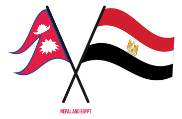 Nepal and Egypt Flags Crossed And Waving Flat Style. Official Proportion. Correct Colors.