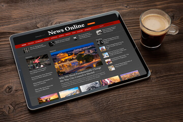 Sample news website shown on digital tablet