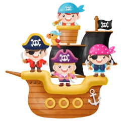 Crédence de cuisine en verre imprimé Crâne aquarelle Kids pirate captain and sailor characters, watercolor Clipart