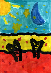 Ein buntes, mit Wasserfarben gemaltes Fantasiebild eines Kindes