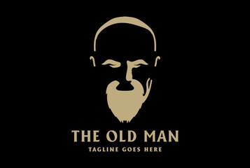 Simple Minimalist Old Man Head Silhouette with Mustache Logo Design Vector