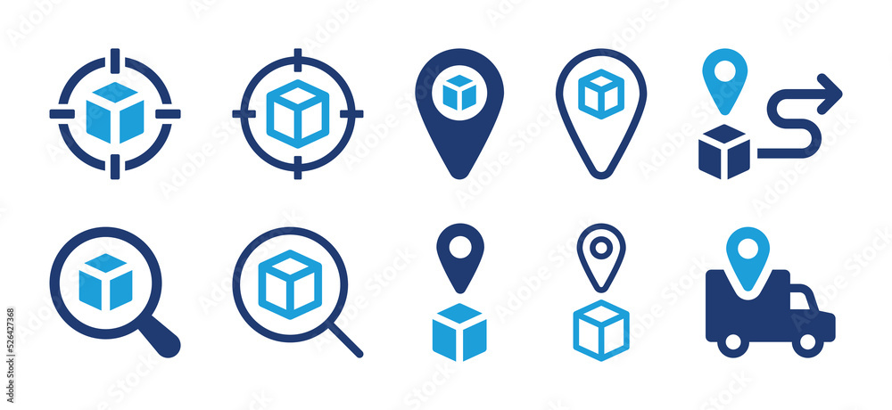 Poster post package tracking icon set. parcel location vector illustration.