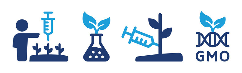 GMO icon set. Genetically modified organism symbol graphic design. - obrazy, fototapety, plakaty