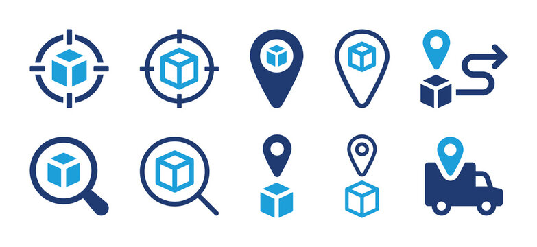 Post Package Tracking Icon Set. Parcel Location Vector Illustration.