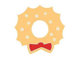 リース型のクリスマスクッキーのイラスト（版画風）