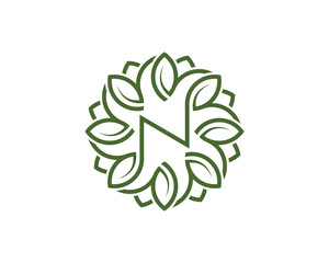 Letter N Leaf Circle Logo Concept symbol sign icon Design. Floral, Herbal, Natural, Eco Logotype. Vector illustration template