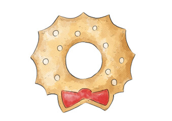 リース型のクリスマスクッキーのイラスト（水彩風）