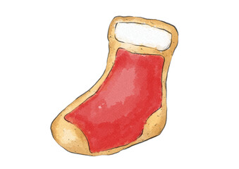 靴下型のクリスマスクッキーのイラスト（水彩風）