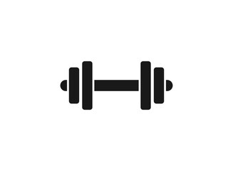Black Dumbbell icon isolated on white background. Muscle lifting icon, fitness barbell, gym, sports equipment.