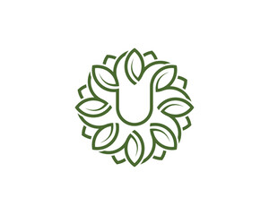 Letter U Leaf Circle Logo Concept symbol sign icon Design. Floral, Herbal, Natural, Eco Logotype. Vector illustration template
