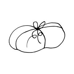 gift in wrapping paper with ribbon hand drawn in doodle style. vector, line art, nordic, scandinavian, minimalism, monochrome. icon, sticker. packaging, gift.