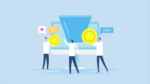 business people with a lot of money, successful lead generation and conversion optimization campaign animation.