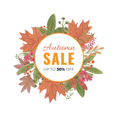 Autumn leaves frame or autumn sale offer banner