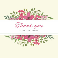 Pink watercolor hand-drawn floral thank you card design