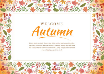 Welcome autumn watercolor floral background with maple cherry leaves