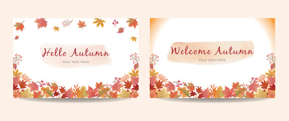 Welcome autumn watercolor background with maple leaves