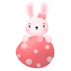Happy Easter Watercolor Clipart, Rabbit and Egg