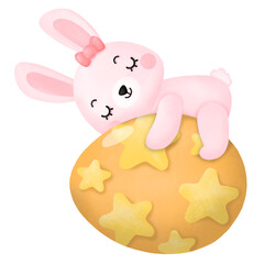 Happy Easter Watercolor Clipart, Rabbit and Egg