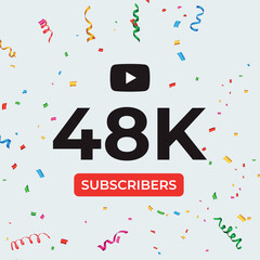 Thank you 48k or 48 thousand subscribers celebration template. Premium design for social media story, web banner, social media banner celebration, social site posts, achievement, poster.