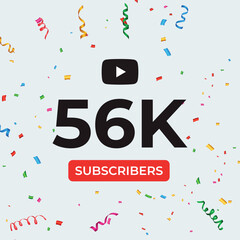 Thank you 56k or 56 thousand subscribers celebration template. Premium design for social media story, web banner, social media banner celebration, social site posts, achievement, poster.