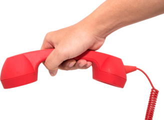 Hand holding red phone urgent call for you isolated